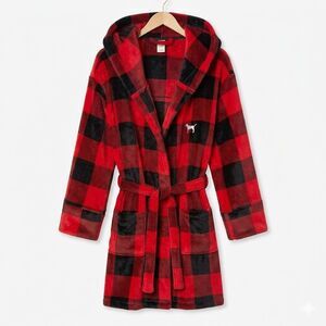 Victoria Secret PINK Buffalo Plaid Logo Robe Size Medium/Large EUC